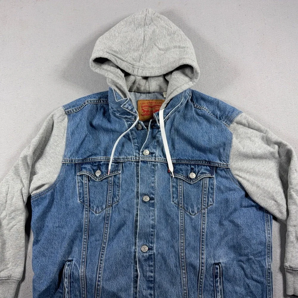 Levi Denim Hoodie Jacket Men 3XL Hybrid Trucker Blue Grey Casual Streetwear - Picture 2 of 9